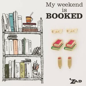 Book Worm Enamel Post Earrings Set of 3
